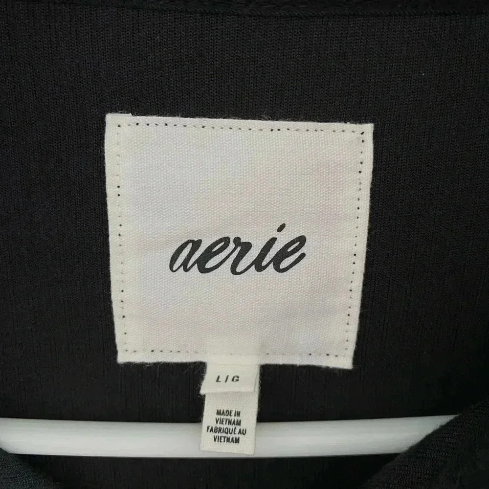 Aerie | Groove On Velour‎ Full Zip Sweatshirt True Black Sz Large - Picture 2 of 8